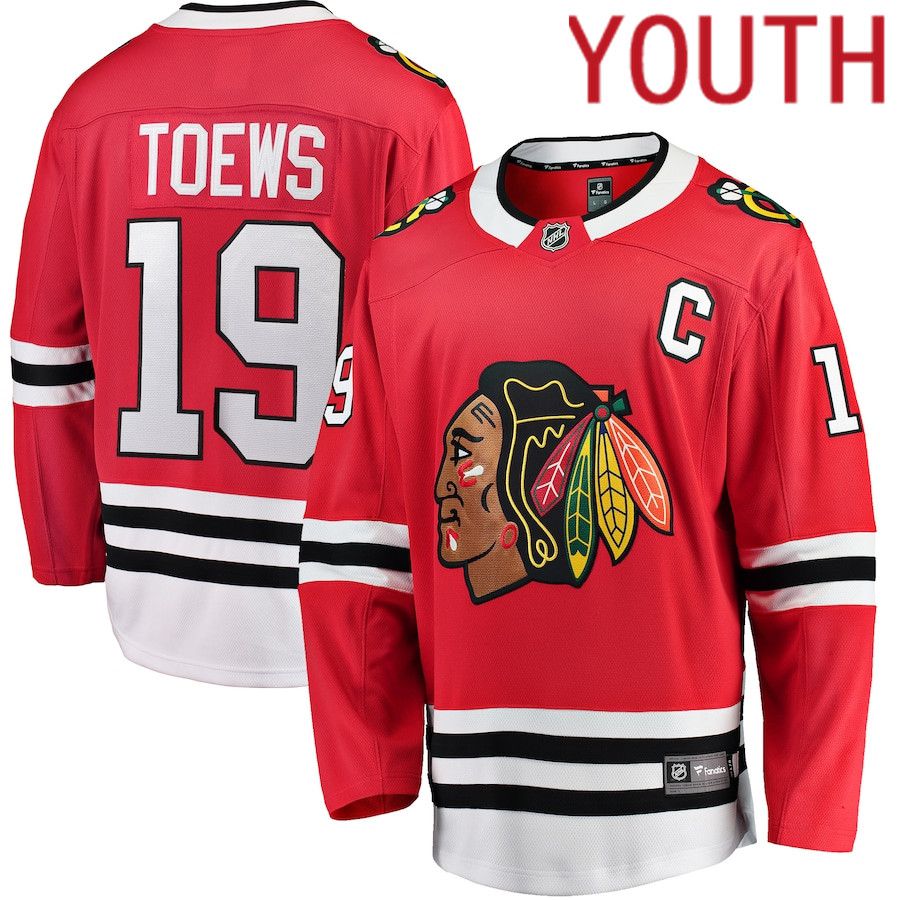 Youth Chicago Blackhawks 19 Jonathan Toews Fanatics Branded Red Home Breakaway Player NHL Jersey
